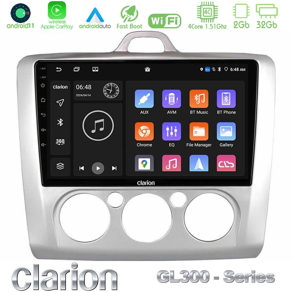 clarion_gl3_fd0041m Clarion GL300 Series 4Core Android11 2+32GB Ford Focus Manual AC Navigation Multimedia Tablet 9" Με Carplay & Android Auto - Image 1