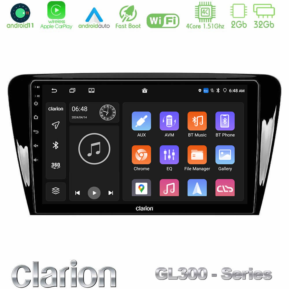 clarion_gl3_sk007 Clarion GL300 Series 4Core Android11 2+32GB Skoda Octavia 7 Navigation Multimedia Tablet 10" Με Carplay & Android Auto - Image 1
