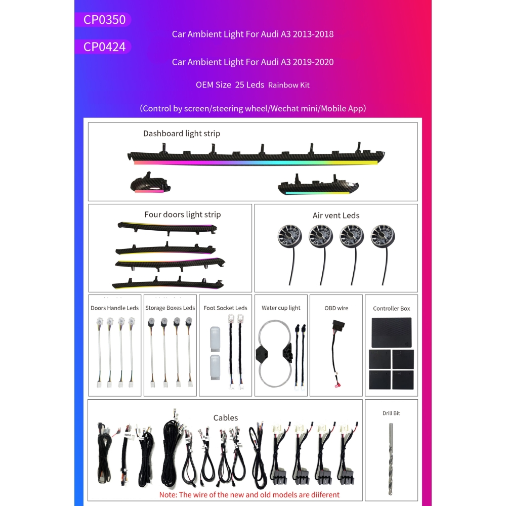 bizzar_cp0350_audi-a3-2013-2018_ambient-light Ατμοσφαιρικός Φωτισμός Audi A3 (8V) 2013-2018 OEM Ambient Light Full Kit - Image 1
