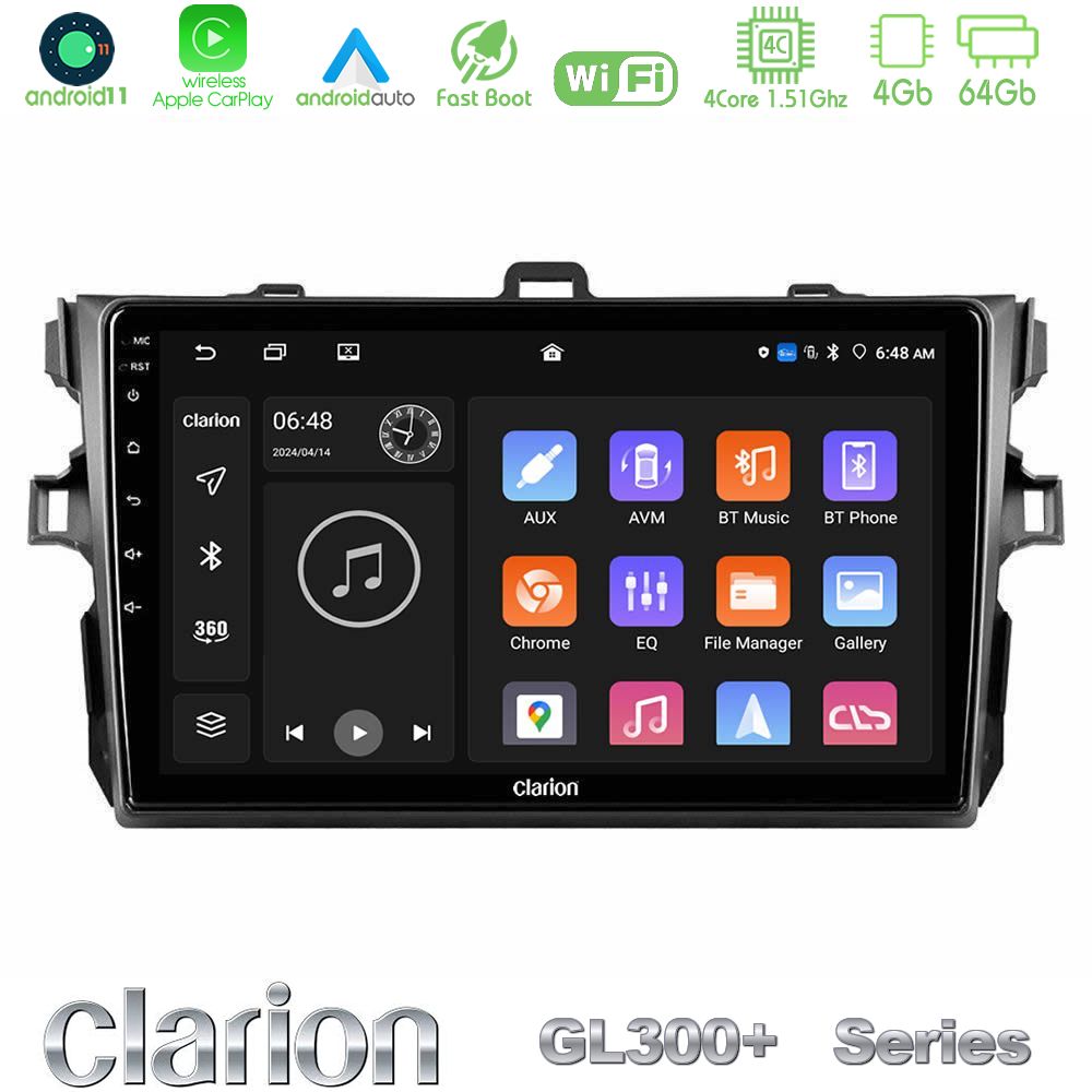 clarion_gl34_ty0502 Clarion GL300+ Series 4Core Android11 4+64GB Toyota Corolla 2007-2012 Navigation Multimedia Tablet 9" - Image 1