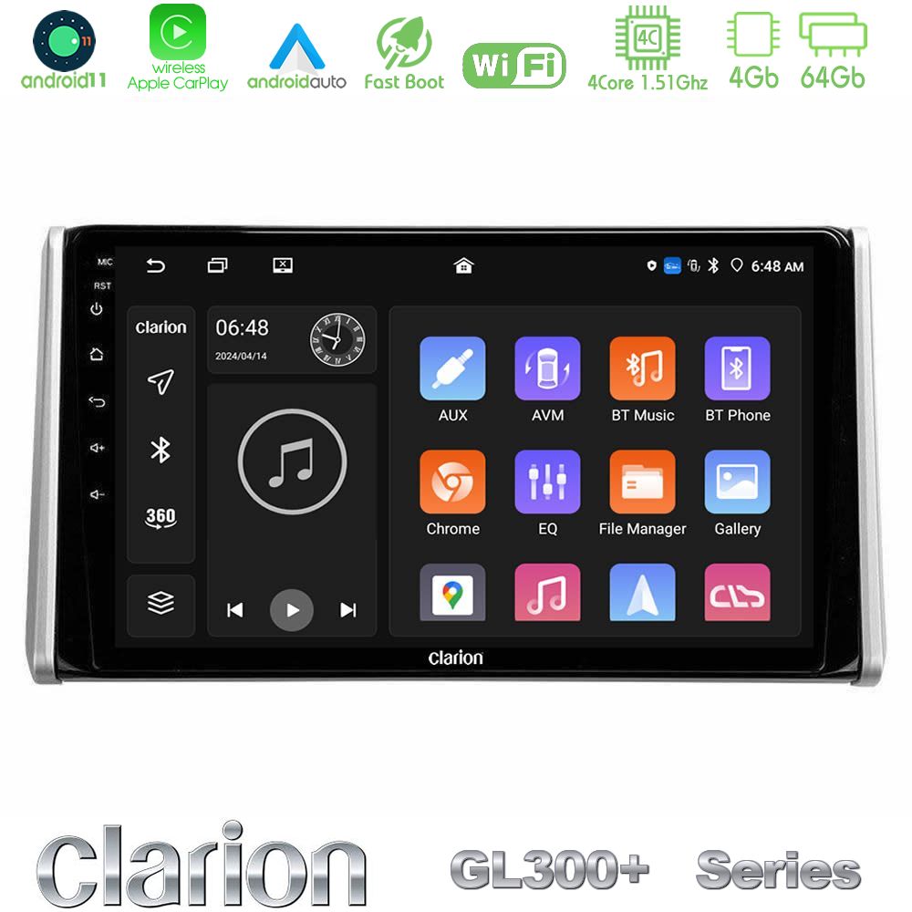 clarion_gl34_ty0542 Clarion GL300+ Series 4Core Android11 4+64GB Toyota RAV4 2019-2023 Navigation Multimedia Tablet 10" - Image 1
