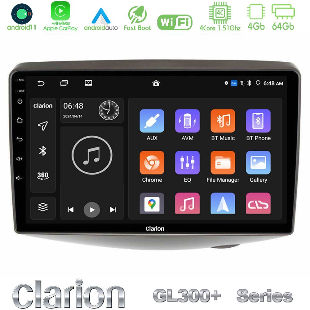 clarion_gl34_ty1047 Clarion GL300+ Series 4Core Android11 4+64GB Toyota Yaris 1999 - 2006 Navigation Multimedia Tablet 9" - Image 1