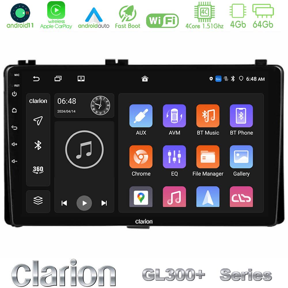 clarion_gl34_ty1106 Clarion GL300+ Series 4Core Android11 4+64GB Toyota Corolla/Auris 2017-2019 Navigat-ion Multimedia Tablet 9" - Image 1