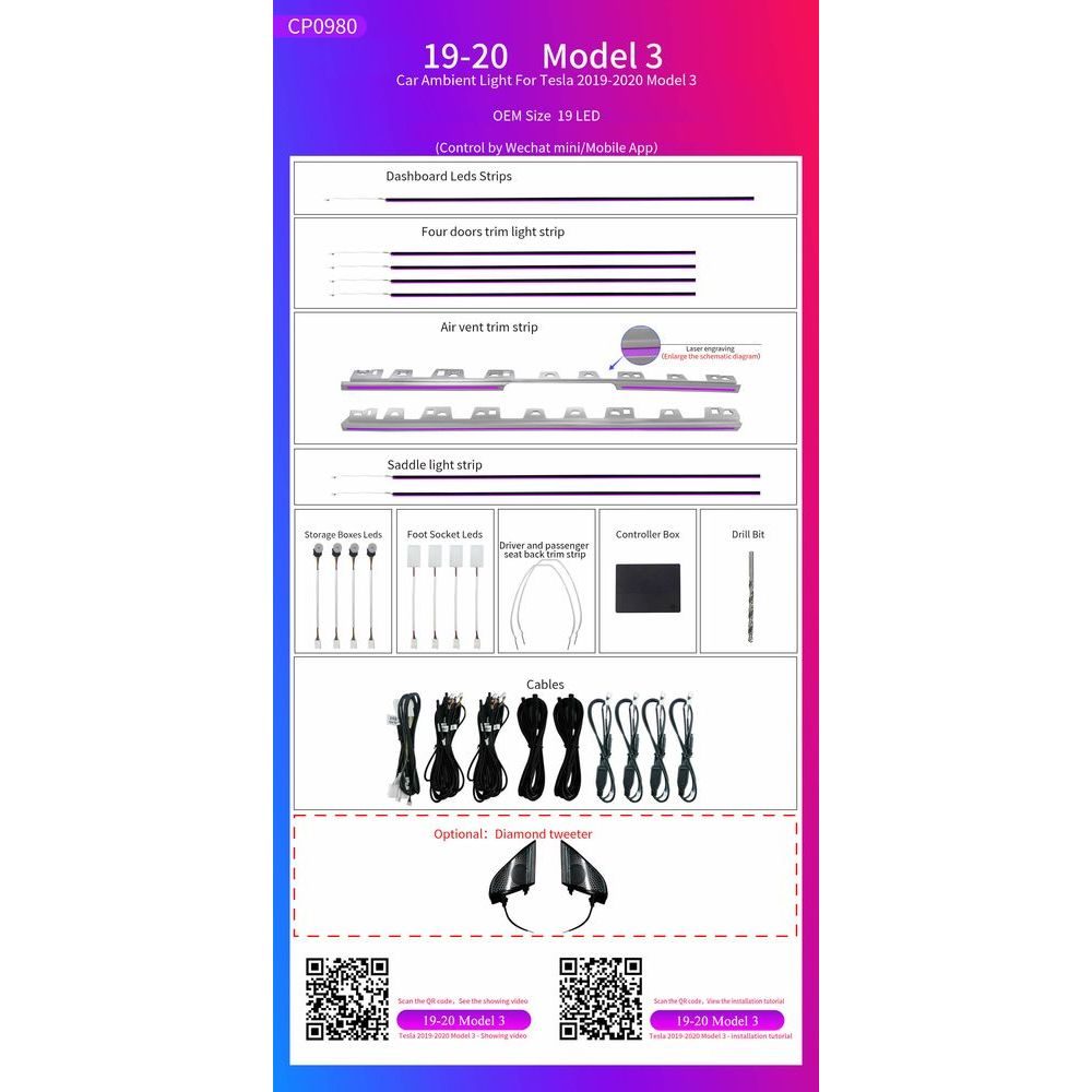 al_ts3 Ατμοσφαιρικός Φωτισμός TESLA MODEL3 OEM Ambient Light Full Kit - Image 1