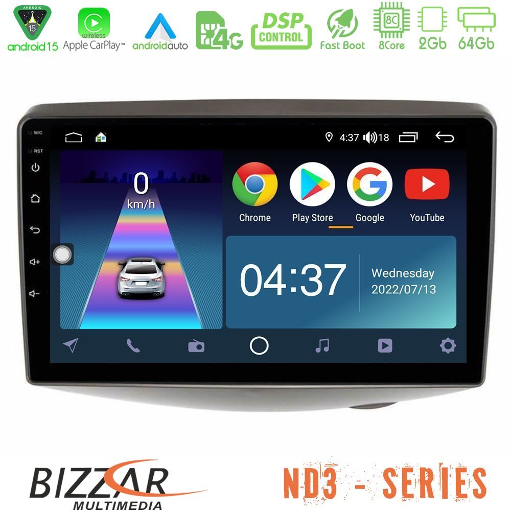 bizzar_nd3_ty1047 Bizzar ND3 Series 8Core Android15 2+64GB Toyota Yaris 1999 - 2006 Navigation Multimedia Tablet 9" - Image 1
