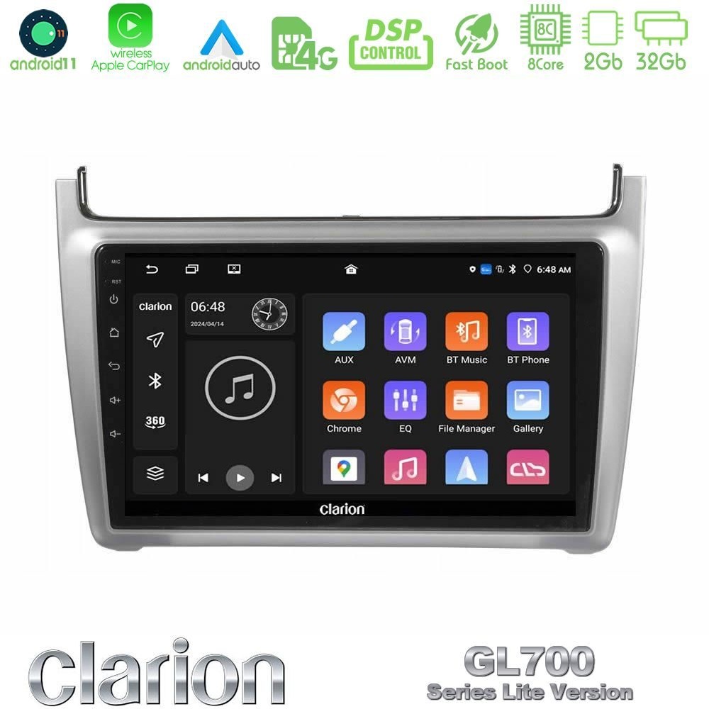 clarion_g72l_vw0069hs Clarion GL700 Lite Series 8Core Android11 2+32GB Vw Polo 2014-2017 Navigation Multimedia Tablet 9" Με Carplay & Android Auto (Silver) - Image 1